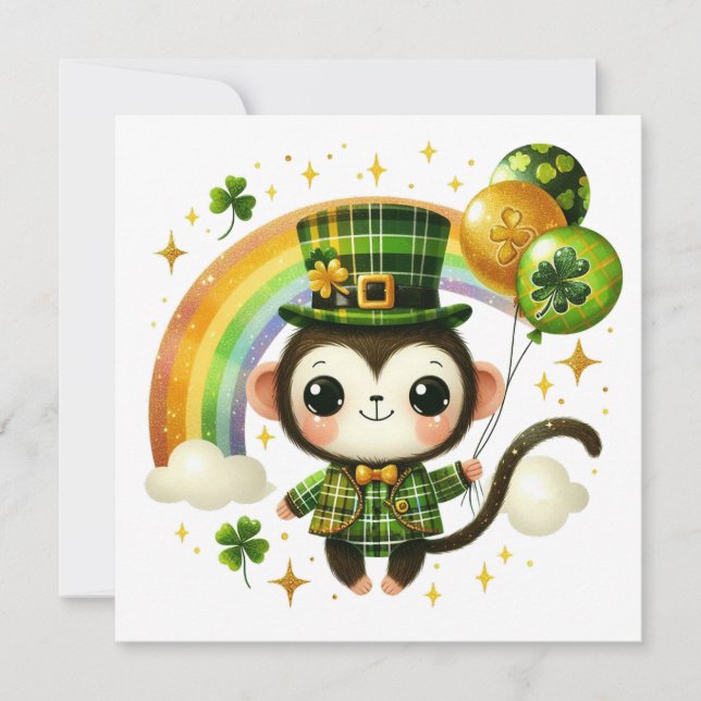 Cute St. Patrick's Day Monkey Flat Holiday Card (Front)