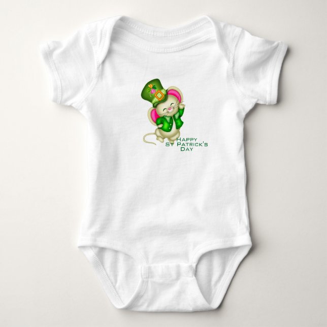 Cute St Patrick's Day Mouse Baby Bodysuit (Front)