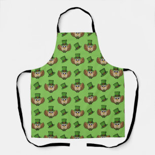 Cute St Patrick's Day Owl Cartoon Apron