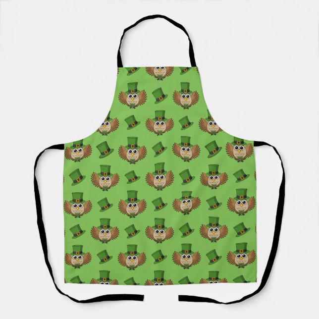 Cute St Patrick's Day Owl Cartoon Apron (Front)