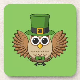 Cute St Patrick's Day Owl Cartoon Coaster