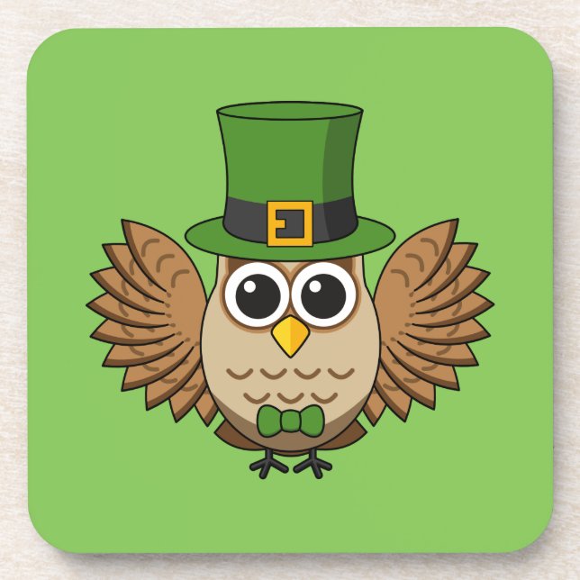 Cute St Patrick's Day Owl Cartoon Coaster (Front)