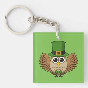 Cute St Patrick's Day Owl Cartoon Key Ring