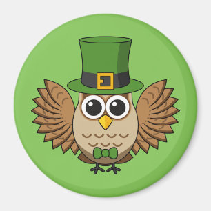Cute St Patrick's Day Owl Cartoon Magnet