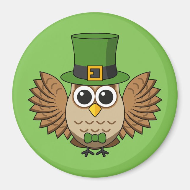 Cute St Patrick's Day Owl Cartoon Magnet (Front)