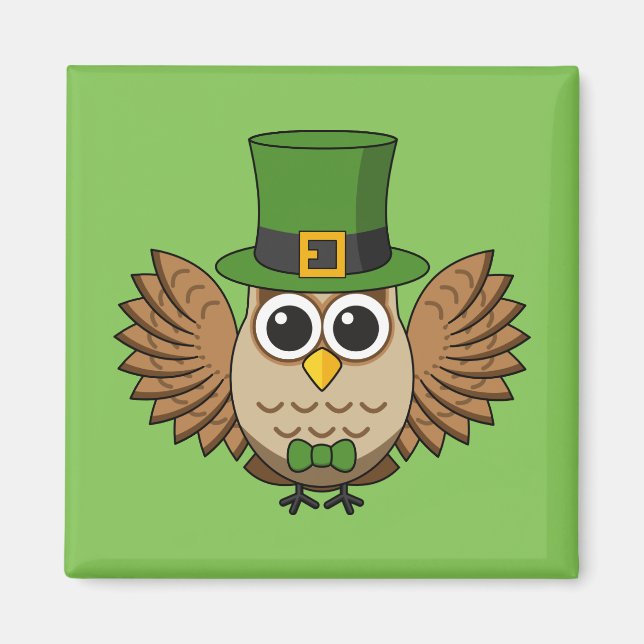 Cute St Patrick's Day Owl Cartoon Magnet (Front)