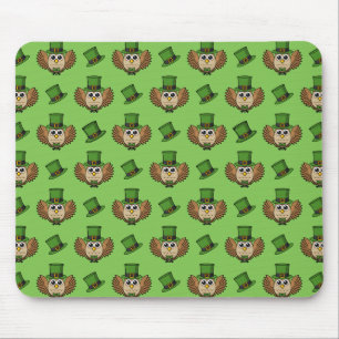 Cute St Patrick's Day Owl Cartoon Mouse Pad