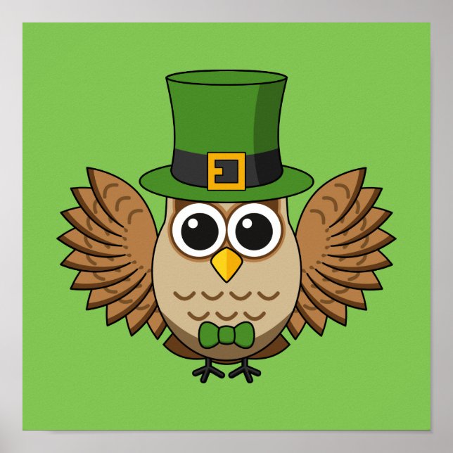 Cute St Patrick's Day Owl Cartoon Poster (Front)