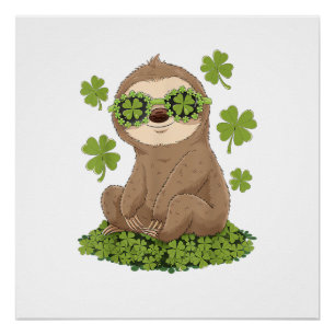 Cute St. Patrick's Day Sloth Lepricorn Shamrock Gi Poster