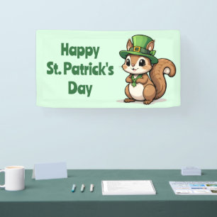 Cute St. Patrick's Day Squirrel with Green Hat Banner