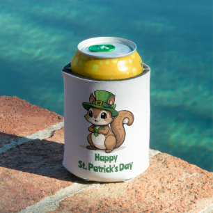 Cute St. Patrick's Day Squirrel with Green Hat Can Cooler