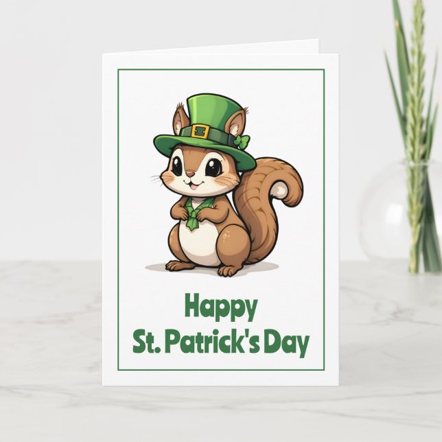 Cute St. Patrick's Day Squirrel with Green Hat Card (Front)
