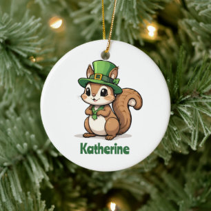 Cute St. Patrick's Day Squirrel with Green Hat Ceramic Ornament