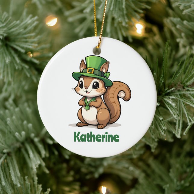 Cute St. Patrick's Day Squirrel with Green Hat Ceramic Ornament (Tree)