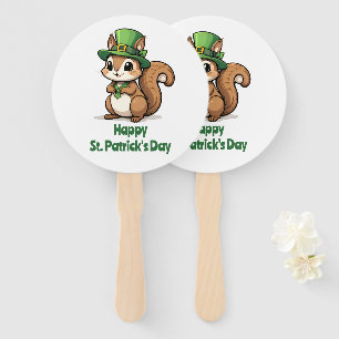 Cute St. Patrick's Day Squirrel with Green Hat Hand Fan