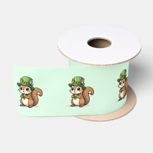Cute St. Patrick's Day Squirrel with Green Hat Satin Ribbon
