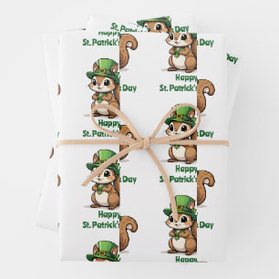 Cute St. Patrick's Day Squirrel with Green Hat Wrapping Paper Sheet