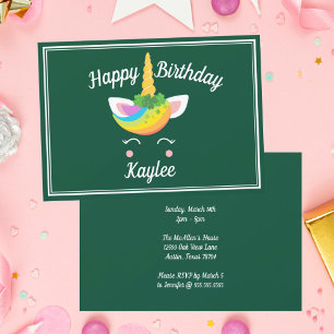 Cute St. Patricks Day Unicorn Green Birthday Party Invitation