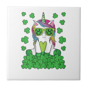 Cute St Patricks Day Unicorn Lepricorn Shamrock Ceramic Tile