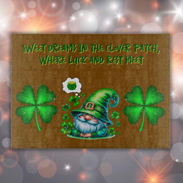 Cute St Patrick's Gnome Sleeping on brown | Cutting Board (Creator Uploaded)