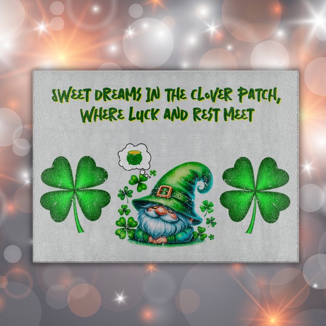 Cute St Patrick's Gnome Sleeping on grey | Cutting Board (Creator Uploaded)