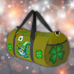 Cute St Patrick's Gnome Sleeping on olive Duffle Bag
