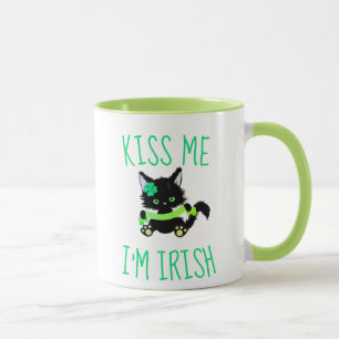 Cute St. Patrick's Kiss Me I'm Irish Cat Mug