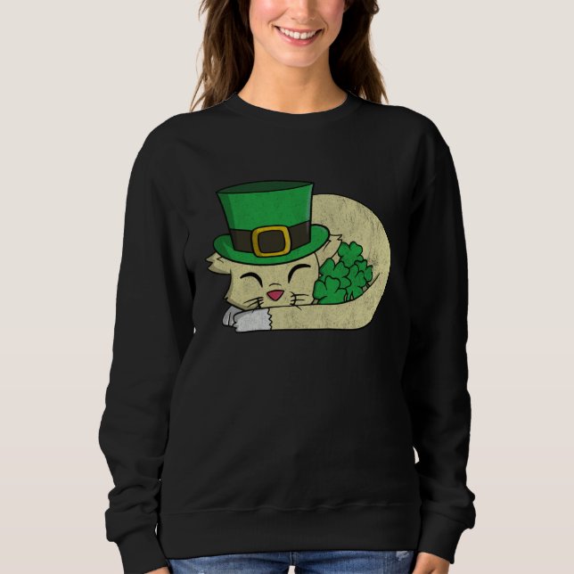 Cute  St Pattys Day  For Girls Cat Sweatshirt (Front)