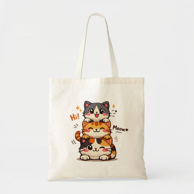 Cute Stack Cats Hi Meow Tote Bag (Front)