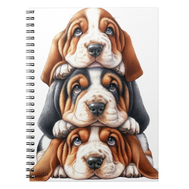CUTE STACK OF BASSET HOUND PUPPY DOGS NOTEBOOK (Front)