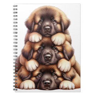 CUTE STACK OF BROWN LEONBERGER PUPPY DOGS NOTEBOOK