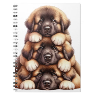 CUTE STACK OF BROWN LEONBERGER PUPPY DOGS NOTEBOOK