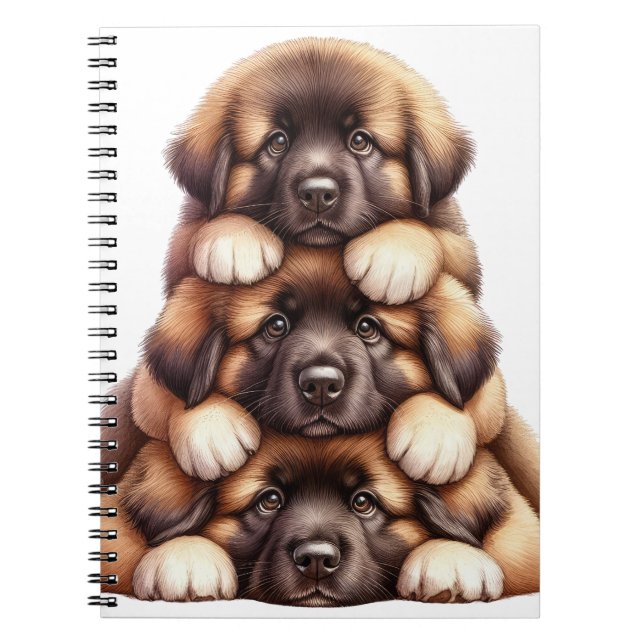 CUTE STACK OF BROWN LEONBERGER PUPPY DOGS NOTEBOOK (Front)