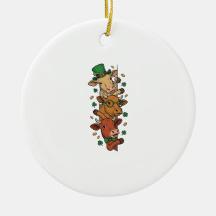 Cute Stacked Cows St Patrick Vintage Engraving Des Ceramic Ornament