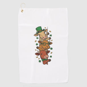 Cute Stacked Cows St Patrick Vintage Engraving Des Golf Towel