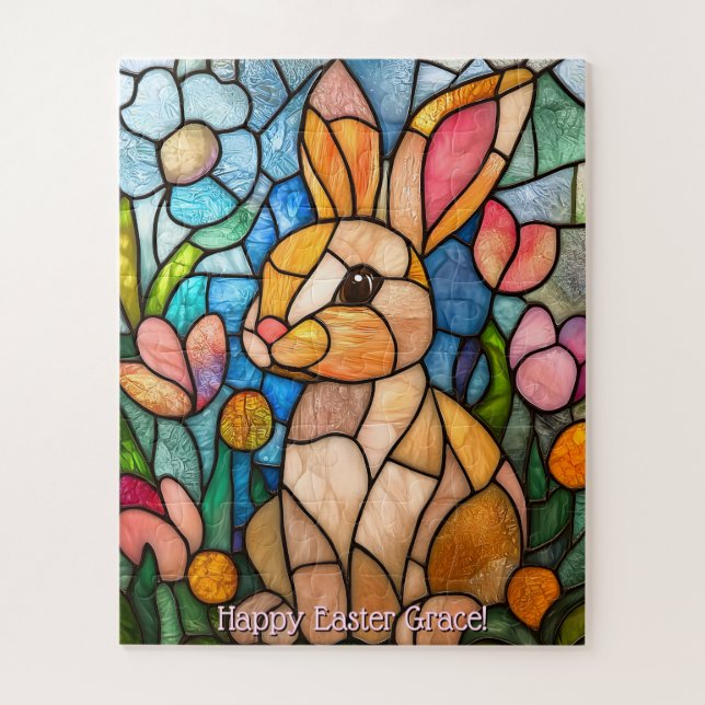 Cute Stained Glass Easter Bunny Puzzle (Vertical)