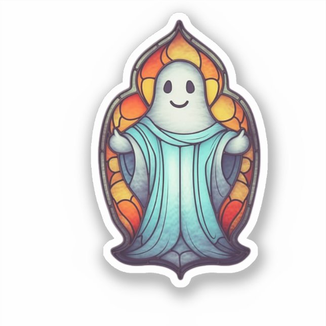 Cute Stained Glass Ghost Colourful Custom Cut  (Front)