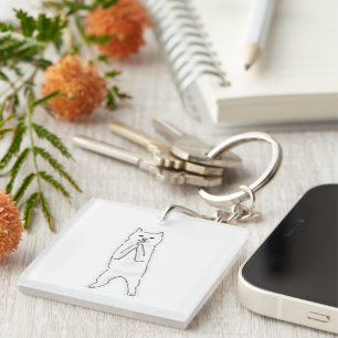 Cute Standing Dog Praying Begging Funny Line Art I Key Ring