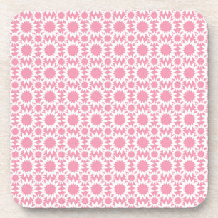 Cute Star Flowers Pattern Pink and White Coaster