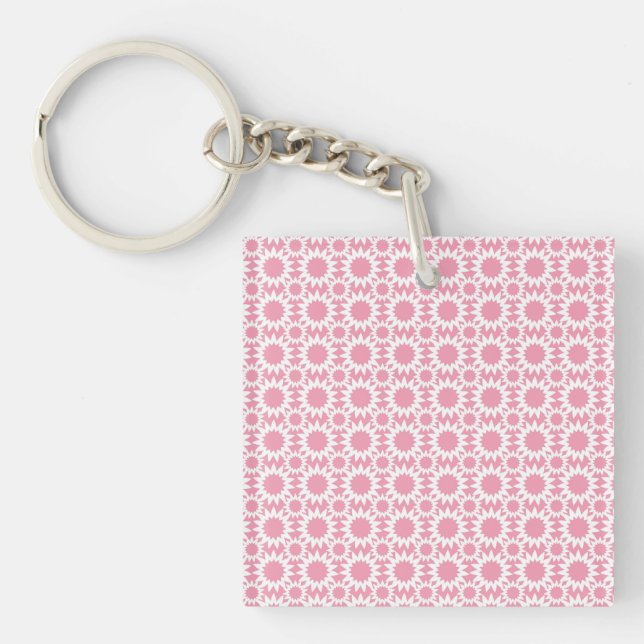 Cute Star Flowers Pattern Pink and White Key Ring (Front)
