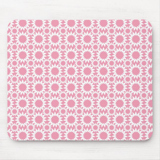 Cute Star Flowers Pattern Pink and White Mouse Pad (Front)