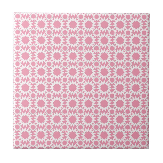 Cute Star Flowers Pattern Pink and White Tile (Front)