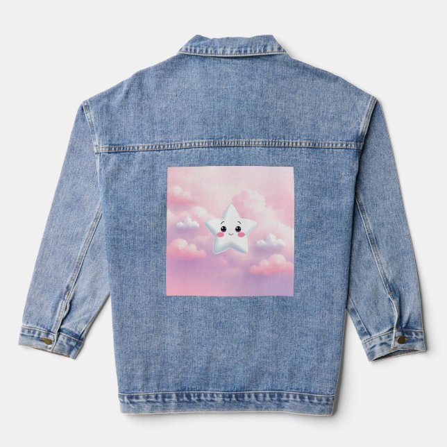Cute Star Pink Sky Women's Denim Jacket (Back)