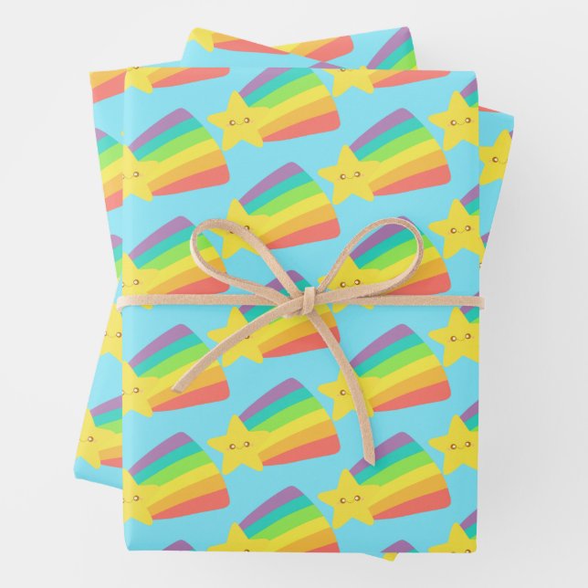Cute Star Rainbow Wrapping Paper Sheet (In situ)