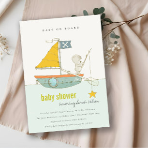 Cute Star Teddy Bear Sailboat Baby Shower Invite