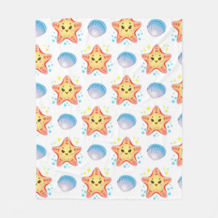 Cute Starfish and Seashells Fleece Blanket