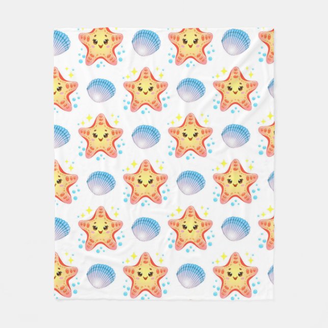 Cute Starfish and Seashells Fleece Blanket (Front)