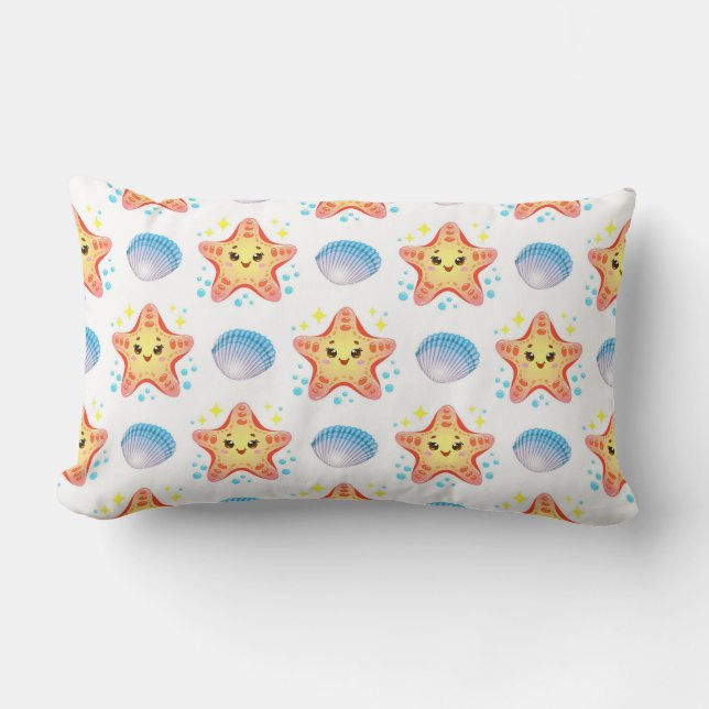 Cute Starfish and Seashells Lumbar Cushion (Front)