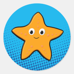 Cute Starfish Drawing Blue Ocean Classic Round Sticker