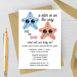 Cute Starfish Gender Reveal Party Invitation